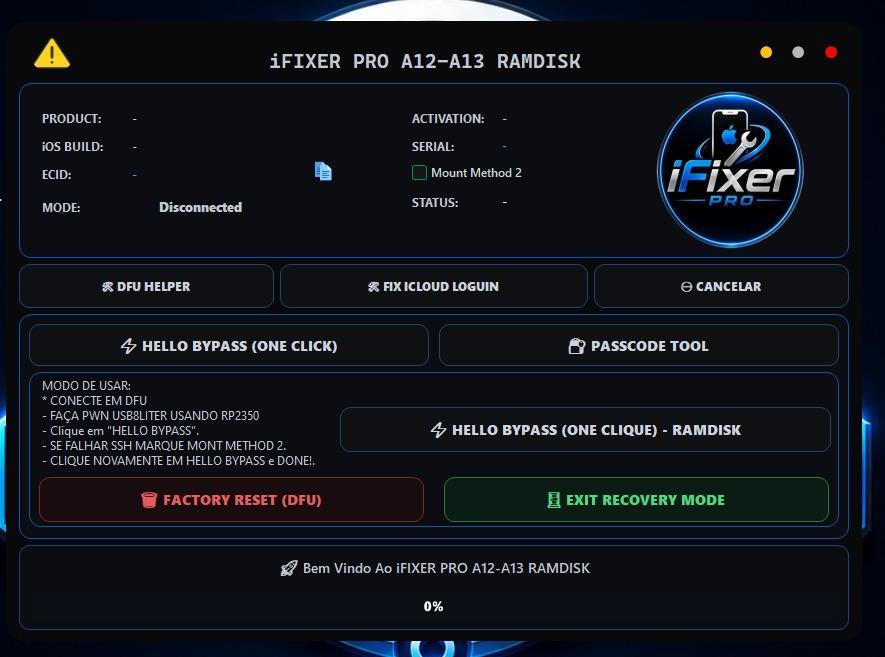 04 iFixer Pro A12-A13 Ramdisk Passcode & Hello  (Precisa do RP2350)